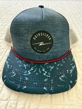 Quiksilver Teal Patterned Trucker Hat with Red Rope Trim